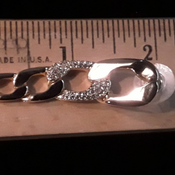 Chain look gold color post earrings with silver rhinestones (lot of 2) - Picture 6 of 7